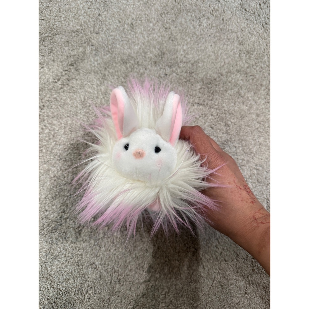 Douglas Cuddle Toys White Pink Shaggy Bunny Rabbit Plush Stuffed Animal Round
